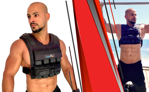 WEIGHTED VEST - Includes 20 iron weights 10 in front and 10 in back for equal weight distribution. Each weight individually wieghs 2.2lb (1kg). Weight and fit are fully and comfortably adjustable for both men and women.